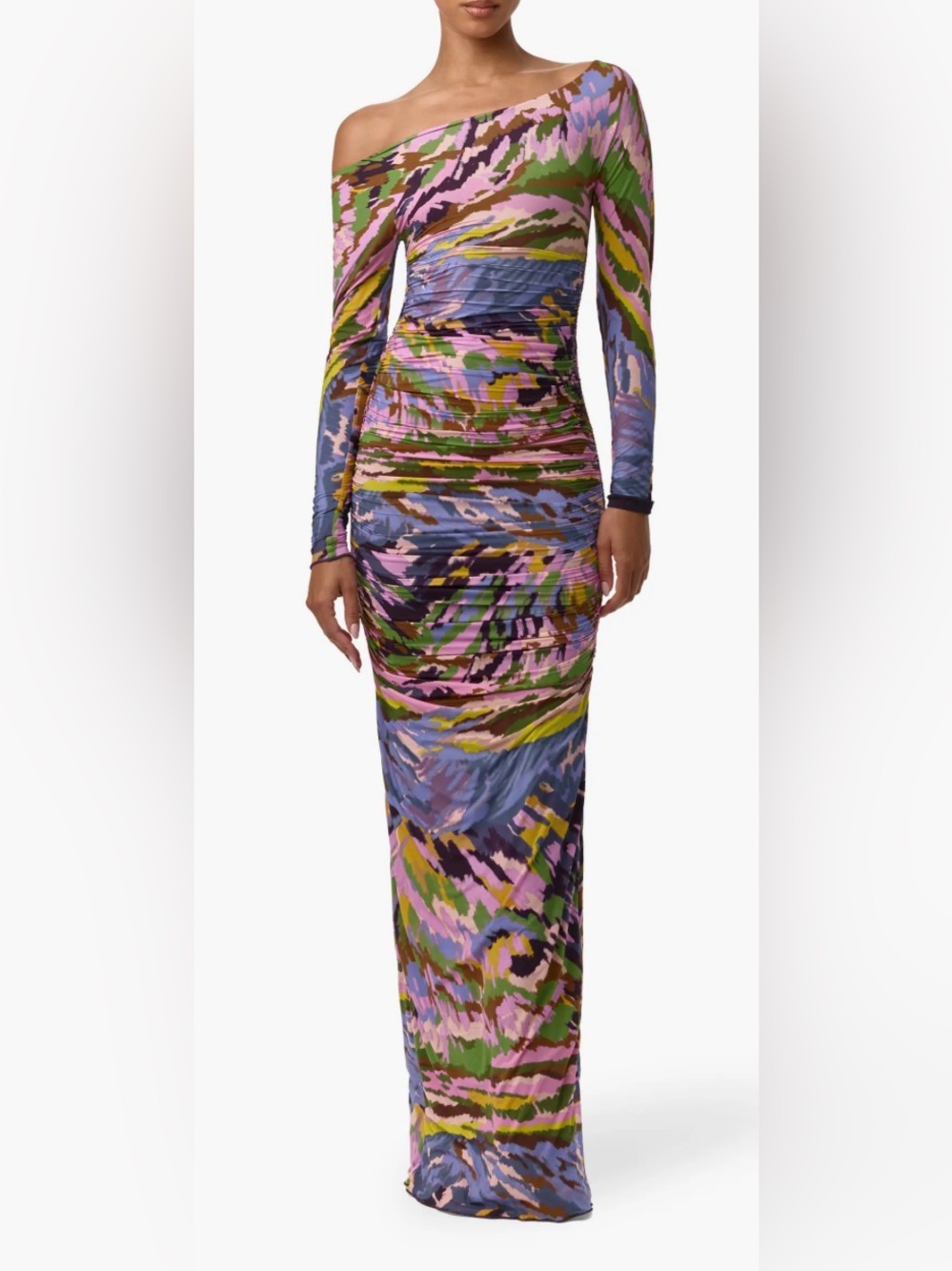 Naked Wardrobe Ruched Off the Shoulder Long Sleeve Maxi Dress L